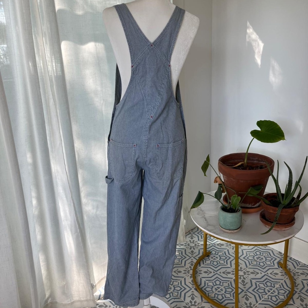GAP VINTAGE DENIM OVERALLS WOMEN’S MEDIUM (6) RAILWAY STRIPES BLUE  100% COTTON - Picture 2 of 8